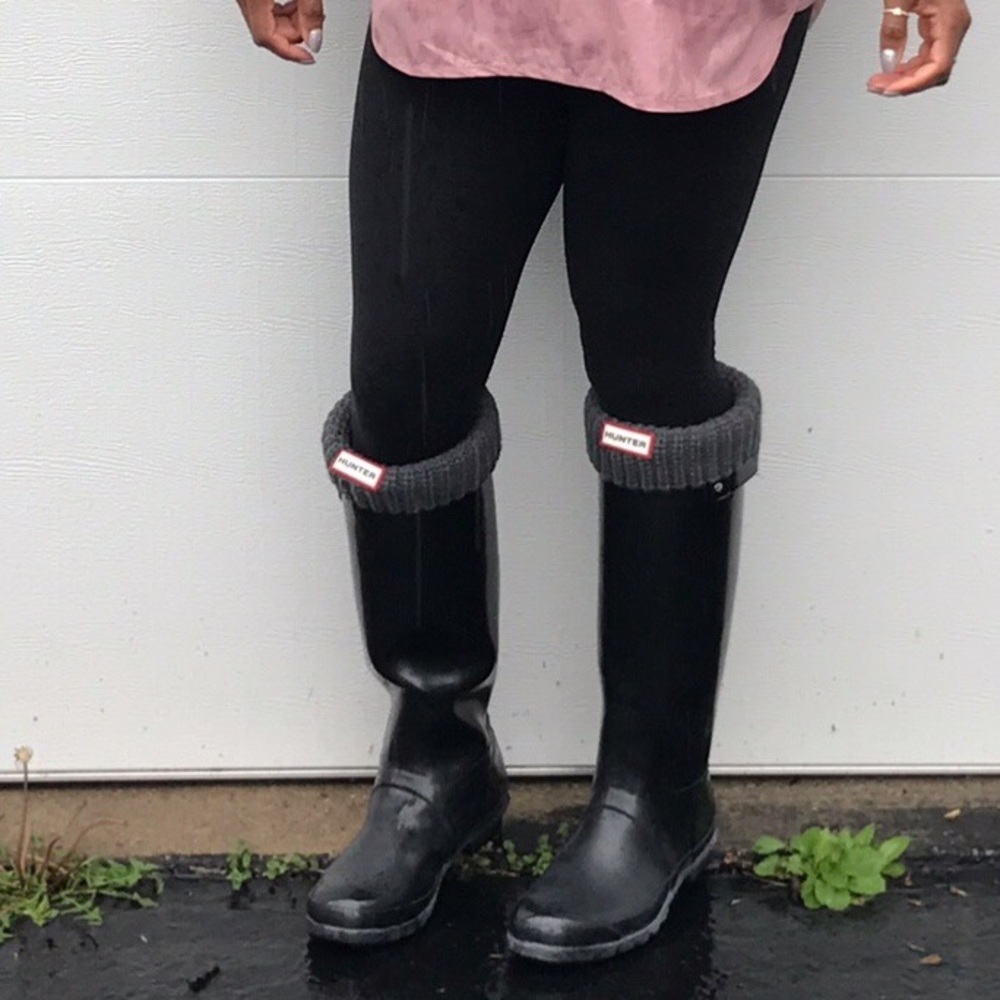 Tall shiny hunter rain boots w/ socks!